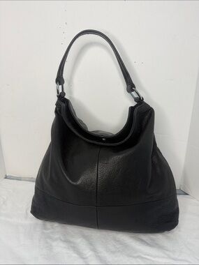 B. Makowsky Black Pebbled Leather Slouchy Hobo Shoulder Bag.